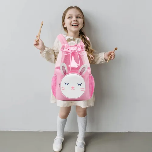 Miniatura 2 de Mygreen Bolsa de gimnasio con cordón para niños pequeños, linda caricatura, animales del zoológico, mochila deportiva