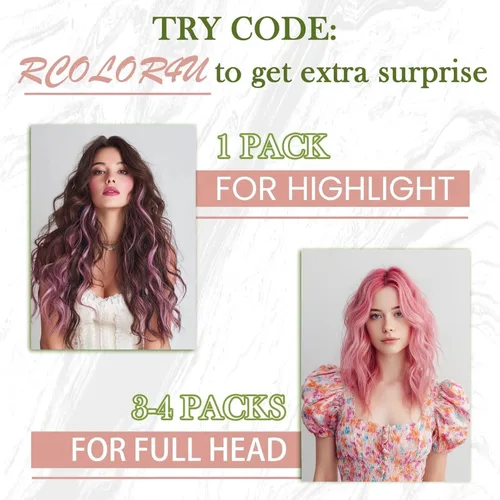 Miniatura 5 de RUNATURE Extensiones de cabello humano color rosa con cinta adhesiva, 12 pulgadas, 0.71 onzas, 10 unidades, color rosa claro, extensiones de cabello
