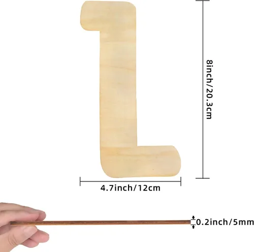 Miniatura 2 de Letras de madera de 8 pulgadas, letra de madera L de 1/5 pulgadas de grosor, recortes de letras del alfabeto de madera sin terminar para decoración