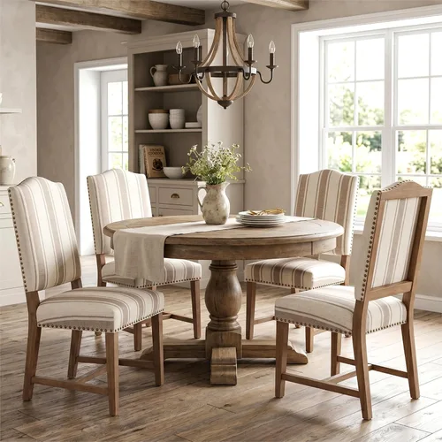 Miniatura 6 de Shunzhi Farmhouse - Juego de 2 sillas de comedor tapizadas estilo Parson, modernas de mediados de siglo con cabeza de clavo, de lino, sin brazos