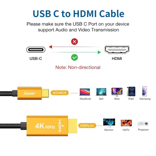 Miniatura 2 de Cable USB C a HDMI de 6.6 pies [4K a 60 Hz], cable USB tipo C macho a HDMI macho trenzado compatible con Thunderbolt 3/4 para MacBook Pro/Air, iPad