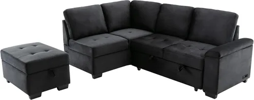 LUMISOL Sofá cama modular reversible de 87 pulgadas de ancho, juego de muebles de sala de estar, sofá esquinero de 4 plazas con cama extraíble,