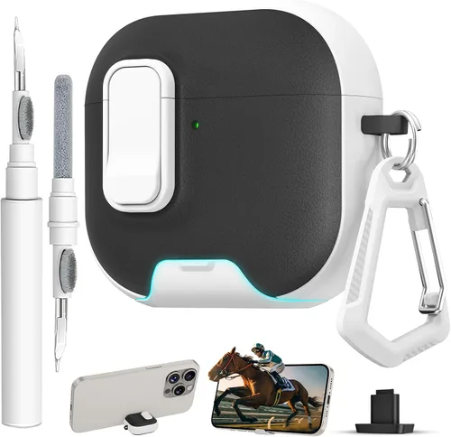 Miniatura 9 de Funda para AirPods Pro 3 con cerradura, textura de piel TPU duradera, antipérdida y a prueba de golpes, accesorios con kit de limpieza en llavero