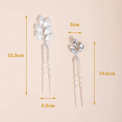 Miniatura 3 de Xerling Horquillas de hojas plateadas para peinados de boda, accesorios para el cabello para novias, pieza de pelo de novia vintage para mujeres