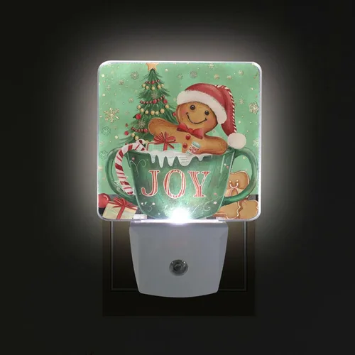 Miniatura 3 de Wusikd Juego de 2 luces de noche de hombre de jengibre de Navidad, con forma de copo de nieve, enchufables, luces nocturnas LED para dormitorio