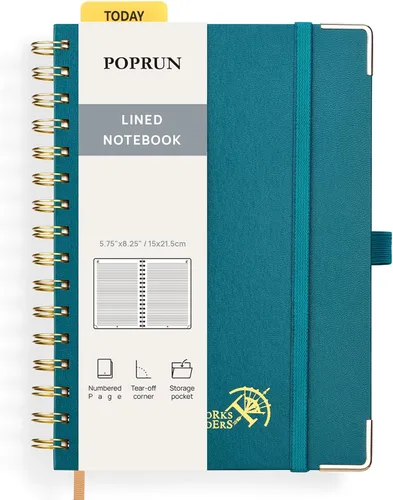 Miniatura 21 de POPRUN Lined Spiral Journal Notebook for Women & Men, 7-1/4" x 9-1/2", 220 Numbered Pages, College Ruled Hardcover Notebook for Work, Journals for