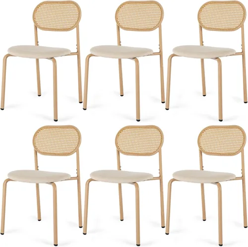 Miniatura 10 de COSVALVE Juego de 4 sillas de comedor boho con respaldo de ratán, asientos tapizados de caña y patas de metal, perfectas para cena, sala de estar