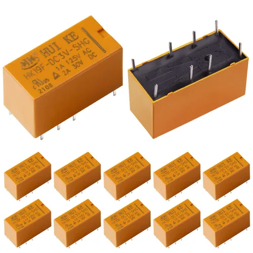 12 unids DPDT Relé DC 3V bobina 8 Pin 2NO 2NC Mini PCB Power Relés HK19F-3V