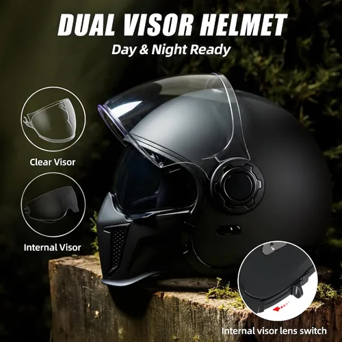 Miniatura 6 de TRIANGLE Cascos de motocicleta de cara completa, casco de motocross todoterreno para hombres y mujeres, doble visera con protector solar interno