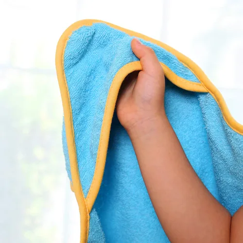 Miniatura 3 de Toalla con capucha prémium para niños, diseño de dinosaurio azul y amarillo para niños, ultra suave y extragrande, tela de toalla 100% de algodón