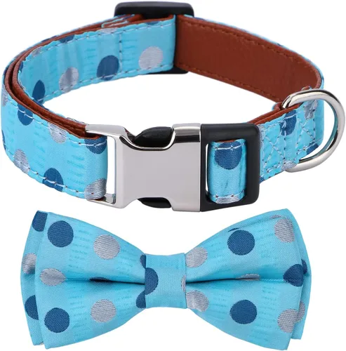 Miniatura 9 de Collar de Perro con Pajarita Patrón a Cuadros Azul Cielo con Pajarita para Perros Niño Niña Mediano C1_Checkered_Azul cielo