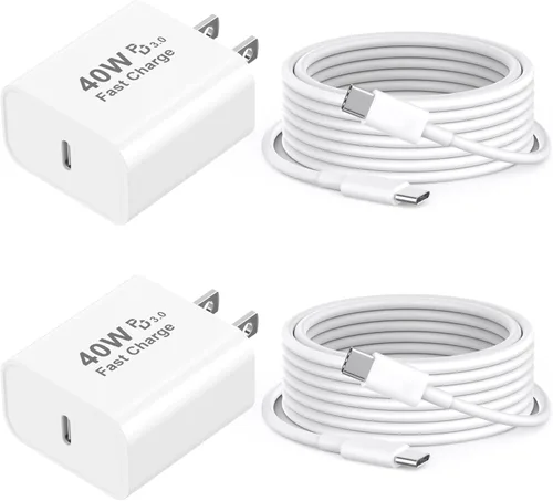 Miniatura 9 de [Certificado MFi de Apple] Cargador para iPhone 17 Pro Max de carga rápida, paquete de 2 bloques de carga USB C de 40 W con cable de carga tipo C