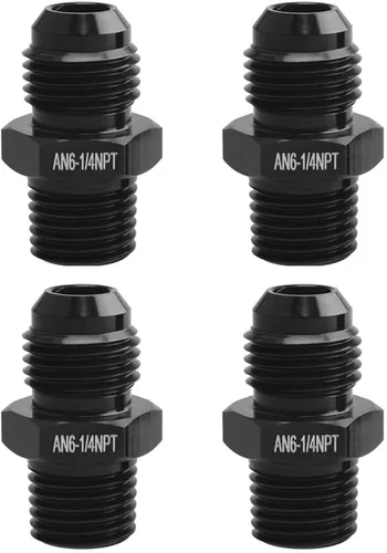 Miniatura 7 de 4AN macho a 1/8NPT adaptador de unión recta de conector de tubería de aluminio negro 4 piezas