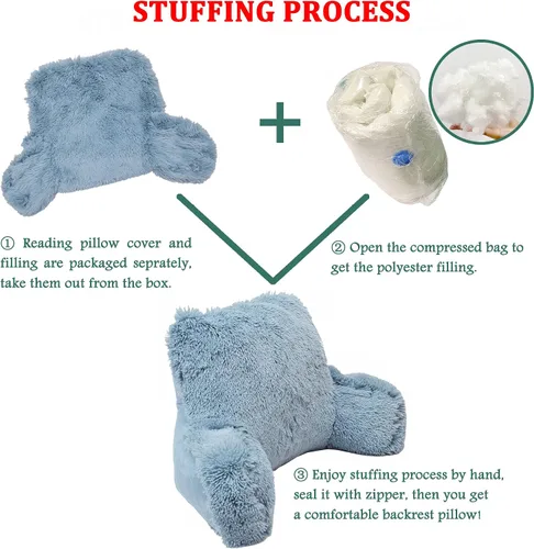Miniatura 2 de Almohada de felpa de felpa lanuda de piel sintética con brazos para sentarse en la cama, sofá, cojín de cuña de apoyo de espalda con funda Azul
