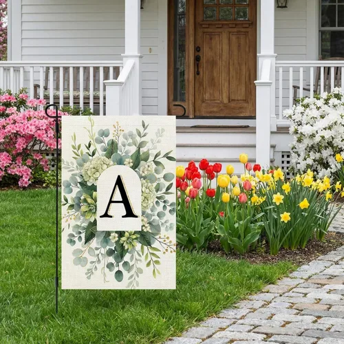 Miniatura 3 de CROWNED BEAUTY Bandera de jardín con monograma, letra inicial A de 12 x 18 pulgadas, doble cara para Outsdie, pequeña flor de primavera, apellido
