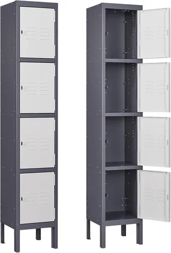 Miniatura 14 de Armario de metal para el hogar, vestidor, armarios de almacenamiento de acero de 71 pulgadas para empleados, armario con cerradura con 1 puerta Gris