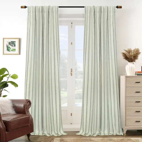 Miniatura 35 de DriftAway - Cortinas de Lino Mezcla de Granja 100% Opacas de 84 Pulgadas de Largo para Dormitorio, Cortinas Verticales Rayadas Impresas de Lino