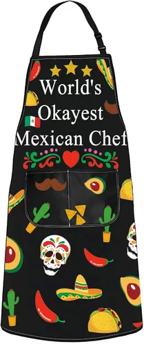 JNIAP Delantal de chef mexicano con bolsillos, delantal de cocina El Jefe - Regalo de chef jefe