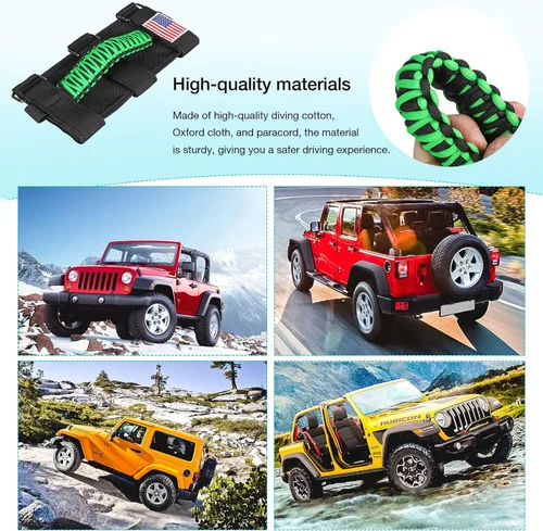 Miniatura 6 de GAIZON Paquete de 2 asas de agarre de barra antivuelco, asas de paracord para Jeep Wrangler CJ YJ TJ JL JK LJ JLU JKU Sahara Freedom Rubicon, Verde