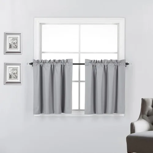 Miniatura 15 de 2 paneles de cortinas opacas con aislamiento térmico y forro blanco en la parte trasera para ventana de bloqueo de luz para cualquier ventana
