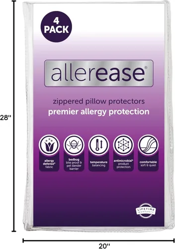 Miniatura 7 de Juego de 4 protectores de almohada AllerEase estándar/Queen – Equilibrio de temperatura, recomendado por alergólogos, protectores transpirables