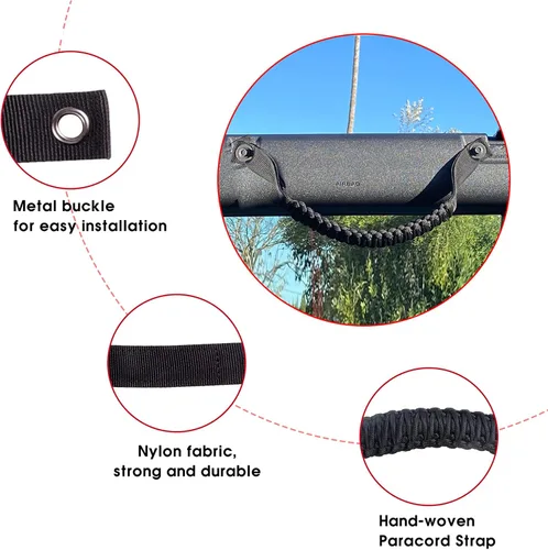 Miniatura 2 de Manijas de Agarre para Barra Antivuelco de Paracord para Accesorios Ford Bronco 2021 2022 2023 2024 2025 2 Puertas 4 Puertas, Paquete de 4 (Negro)