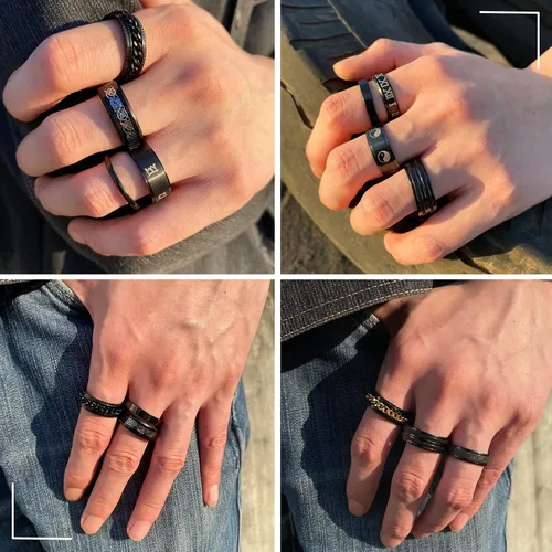 Miniatura 4 de Anillos negros de acero inoxidable para hombres, juego de anillos de promesa de boda para hombres, anillos de ansiedad simples y geniales