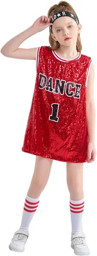 Miniatura 3 de LOLANTA Ropa de baile Hip Hop para niñas, vestido de lentejuelas para niños, camiseta larga sin mangas de jazz para animadoras