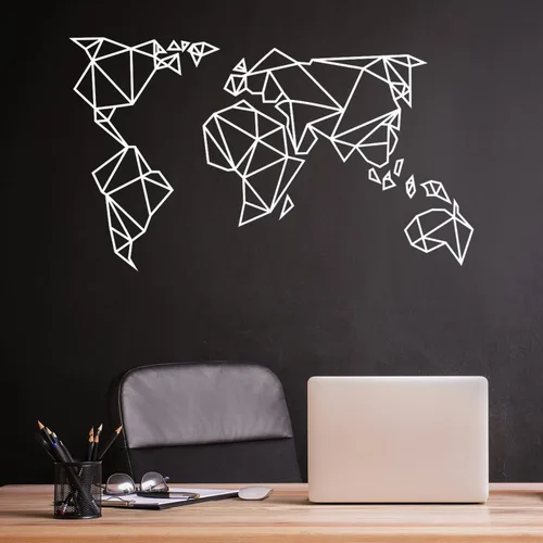 Miniatura 2 de Calcomanía de vinilo para pared, mapa geométrico del mundo, 26 x 45 pulgadas, diseño minimalista de países del mundo inspiradores de buenas