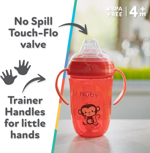 Miniatura 3 de Nuby Comfort Trainer - Vaso de 2 asas con popote con peso de 360 grados y boquilla de silicona suave, 9 onzas, niño, mono rojo