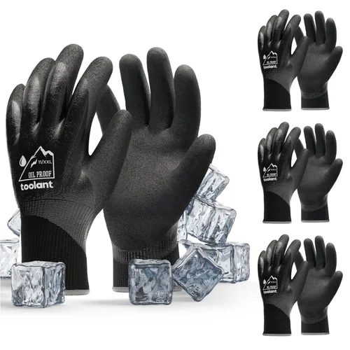 Miniatura 14 de Guantes impermeables para hombres y mujeres, guantes para congelador con agarre, doble recubrimiento de nitrilo para repelente extremo al aceite
