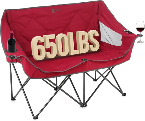 Miniatura 11 de ARROWHEAD OUTDOOR Silla de camping plegable portátil doble Duo con 2 tazas y soporte para copas de vino, bolsa de transporte, soporta hasta 650