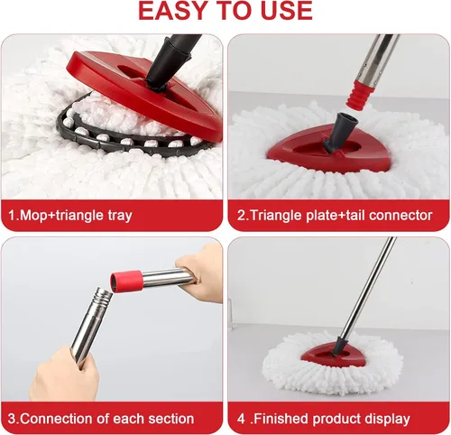 Miniatura 3 de Cabezal de repuesto para trapeador giratorio con 1 base giratoria y 1 mango. Recambios de fregona EasyWring compatibles con SpinMop triangular