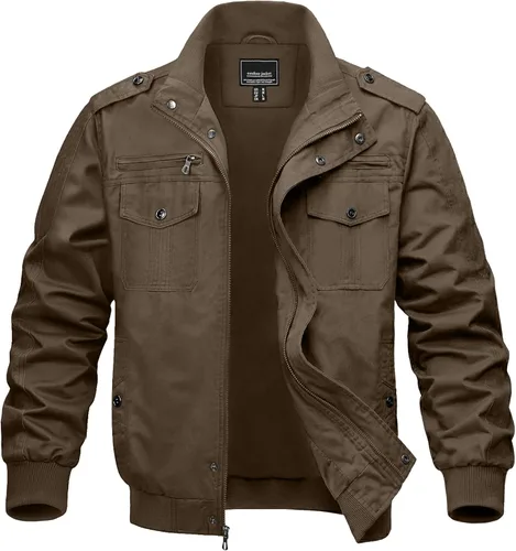Miniatura 12 de MAGNIVIT Chaqueta cortavientos militar ligera para hombre con cuello parado, cierre frontal, 7 bolsillos - Algodón Negro