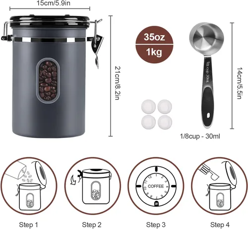Miniatura 5 de ROCKY&CHAO Recipiente para café de 2800ML con registrador de fecha y ventana transparente, contenedor de café de 35OZ con cuchara medidora de 30ML