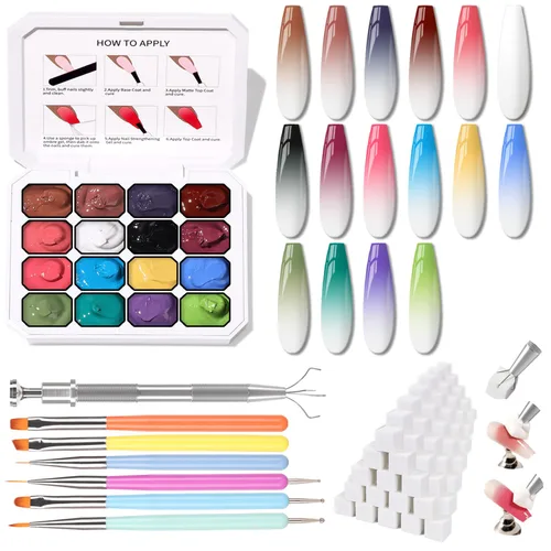 Miniatura 14 de Sponge Pat Paint Gel de Uñas, Gel Degradado para Uñas Ombre, Rubor de Uñas Floreciente Aura Uñas Removedor de Dibujo Pintura Floral Arte de Uñas 16