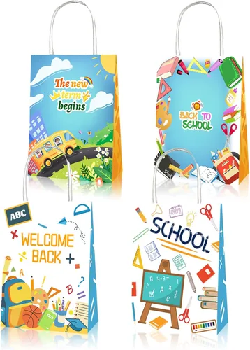 CRAWPROP 12 bolsas de regalo para el regreso a clases, suministros de fiesta, bolsas de envoltura para el primer día de escuela, decoración de
