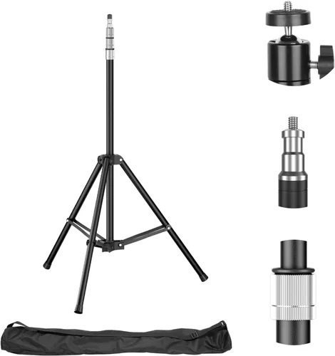 Soporte de luz para fotografía, trípode plegable portátil de 9.2 pies con bolsa de viaje y cabeza de bola giratoria de 360°, soporte de trípode de