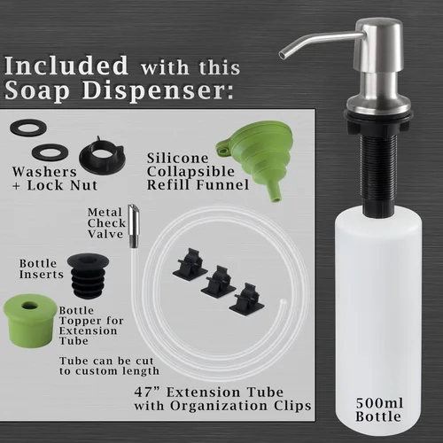 Miniatura 3 de Styever Dispensador de Jabón para Fregadero de Cocina con Bomba - Botella de 16 oz Integrada en Encimera Dispensador de Jabón para Platos con Acero