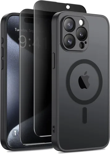 GolbinBox Funda magnética para iPhone 15 Pro, compatible con MagSafe, protección completa de la cámara, protector de pantalla de privacidad,