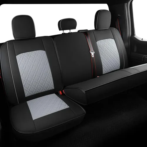 Miniatura 5 de LUCKYMAN CLUB Juego completo de fundas de asiento F150 Q7, para Ford F150 2015-2023 y F250 F350 F450 2017-2023 (juego completo, negro-gris)
