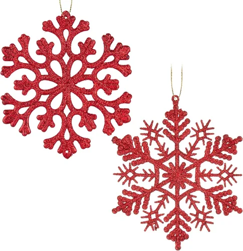 Miniatura 7 de 30 adornos de copos de nieve con purpurina de Navidad, adornos de copos de nieve de plástico - decoraciones para árbol de Navidad, 4.7 pulgadas Negro