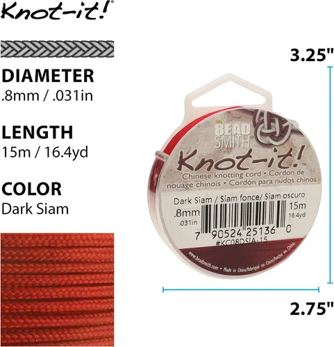 Miniatura 4 de The Beadsmith Knot-it - Cordón de nailon chino, color Siam oscuro, 0.031 in de diámetro, carrete de 49.2 ft