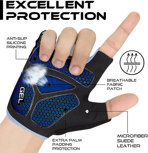 Miniatura 2 de BEAST RAGE Guantes de ciclismo de medio dedo para hombres y mujeres, guantes acolchados de gel, antideslizantes, absorben los golpes, levantamiento