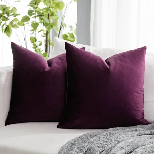Miniatura 50 de Juego de 2 fundas de almohada decorativas de terciopelo de 14 x 14 pulgadas con cremallera, fundas de cojín cuadradas suaves y lisas de lujo