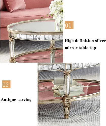 Miniatura 3 de Mesa de té para sala de estar, mesas de café ovaladas para sala de estar, mesa de centro de 43.3/47.2/51.1 pulgadas con parte superior de espejo