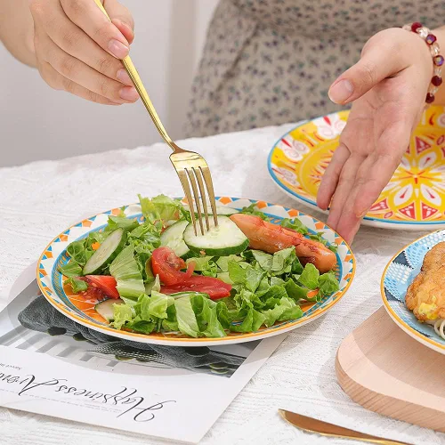 Miniatura 8 de Juego de 6 platos de postre de 8 pulgadas de cerámica para ensalada y aperitivos - Colores vibrantes para mezclar y combinar - Aptos para Mándala