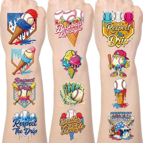 Tatuajes temporales con temática de béisbol – Más de 200 decoraciones de fiesta de cumpleaños de béisbol, regalos de calcomanías de tatuaje con