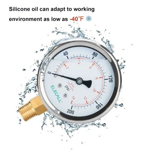 Miniatura 4 de Medidor de presión de 200psi con aceite de silicona para prueba de presión de agua, aceite y aire en bomba de piscina, filtro de arena, compresor