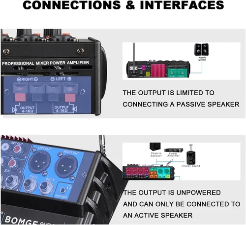 Miniatura 2 de BOMGE Amplificador mezclador de sonido de audio alimentado por dj de 6 canales, altavoz estéreo de 100 W, efectos de receptor de audio